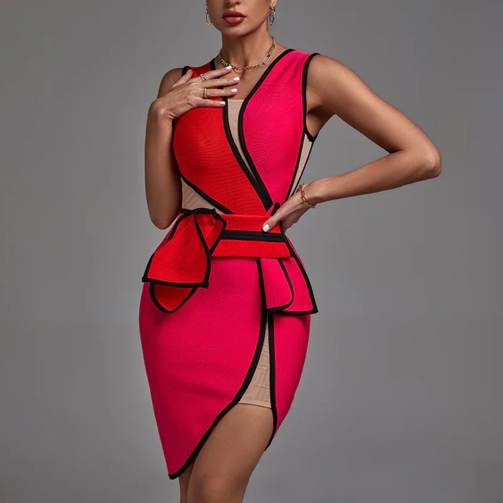 Bandage fuschia and red peekaboo bandage dress
